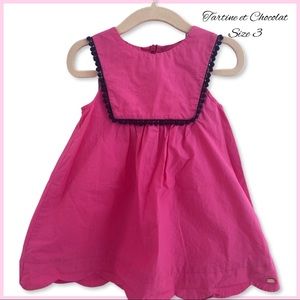 Tartine Et Chocolat Pink Dress w/ Navy fringe Size 3